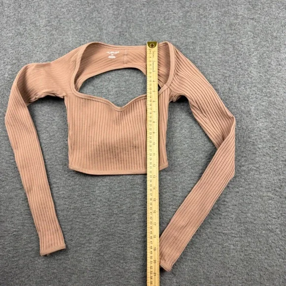Out From Under Urban Outfitters Ribbed Cutout Twist Back Crop Top Tan XS/S - Picture 6 of 7